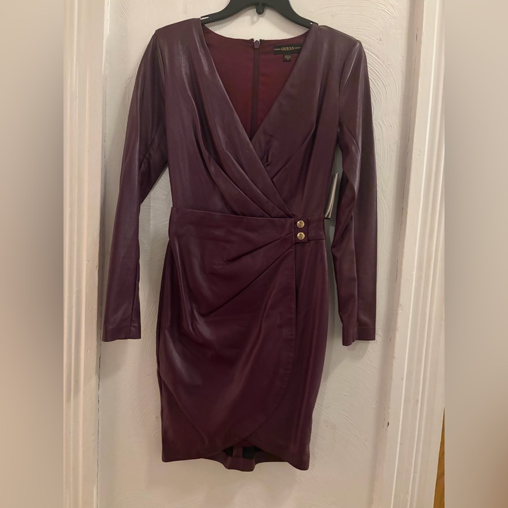 Vintage Leather Guess Deep Burgundy  deep purple Long Sleeve Dress